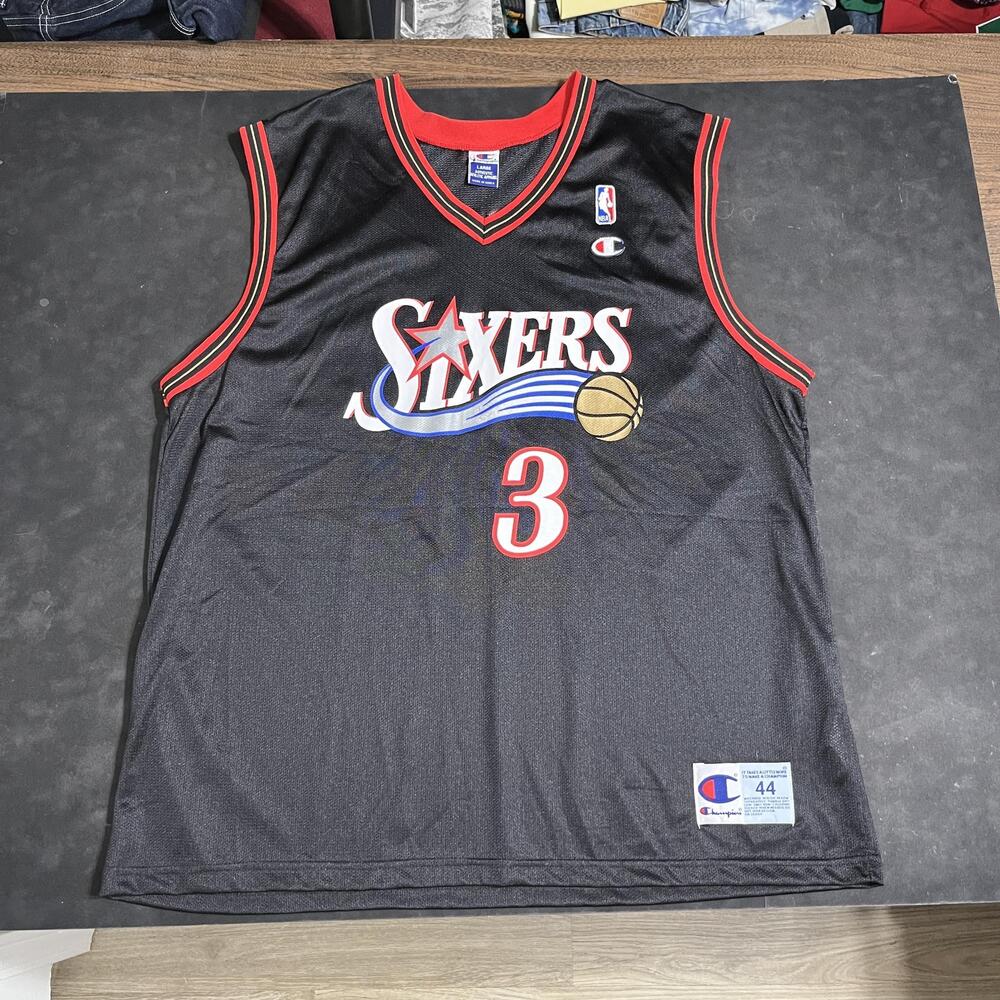 Vintage Philadelphia 76ers Jersey Men Large Black NBA Allen Iverson 90s